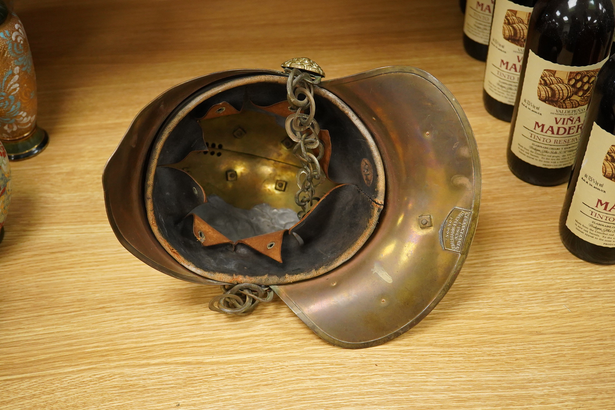 A 20th century theatrical British Metropolitan brass fireman’s helmet, 21cm high